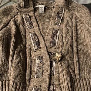 American Rag Tan Cardigan with Brass Button Closure. Size XL Ribbon Details